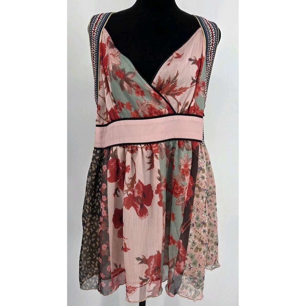 Chiffon Babydoll Top XL Floral Mixed Material Sleeveless Top